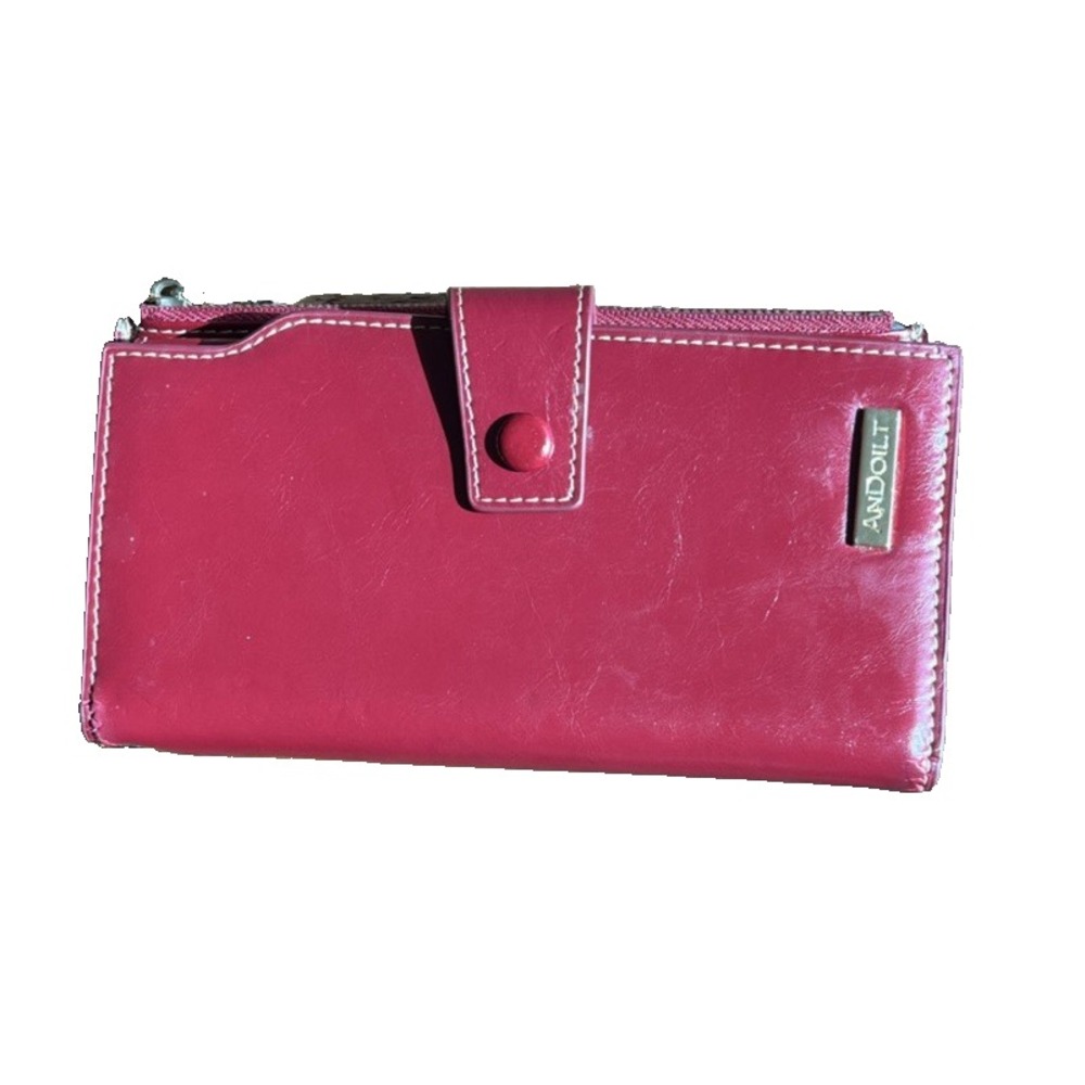 ANDOILT Genuine Leather Organizer Wallet 7.5" Bi-Fold Dark Reddish Color